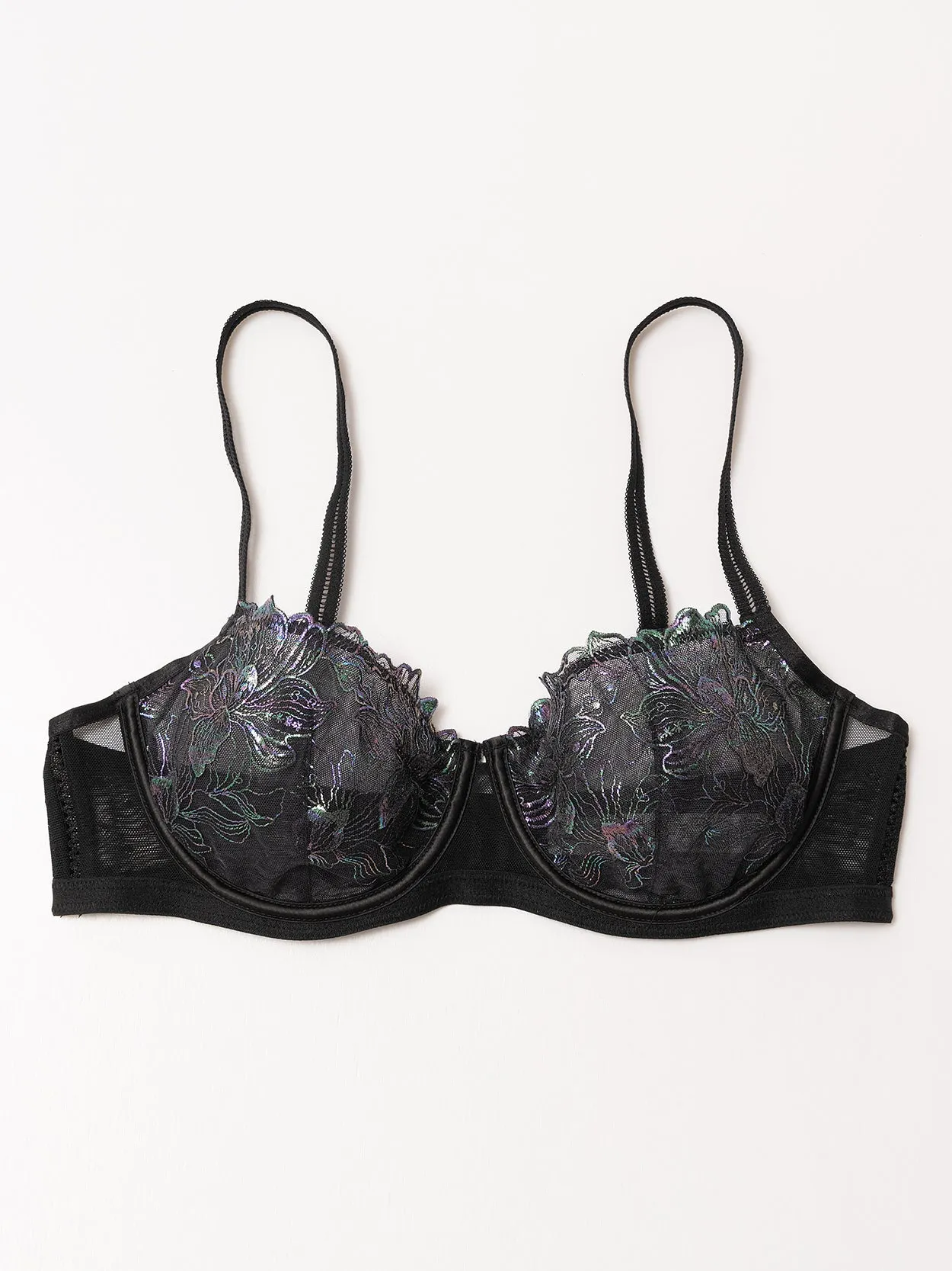 Lace Balconette Demi See Through Bra Black