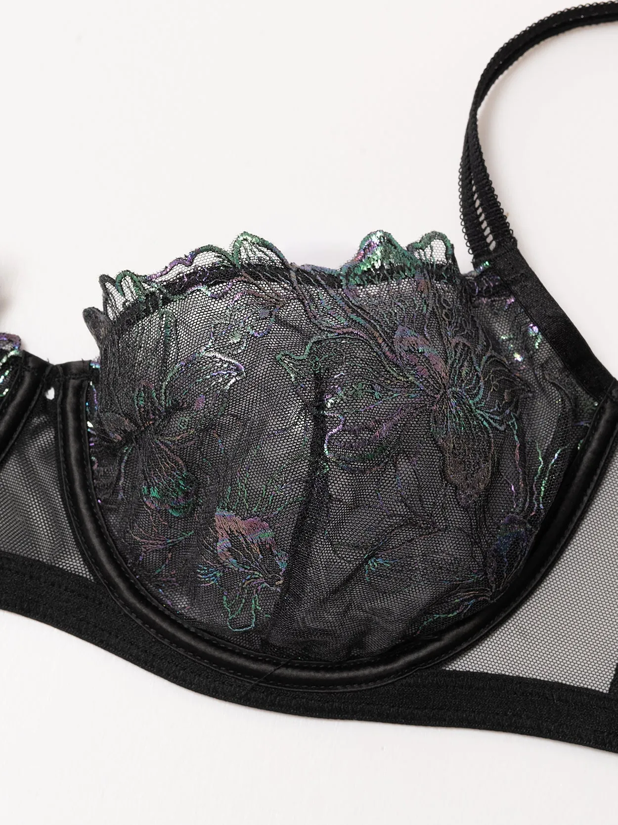 Lace Balconette Demi See Through Bra Black