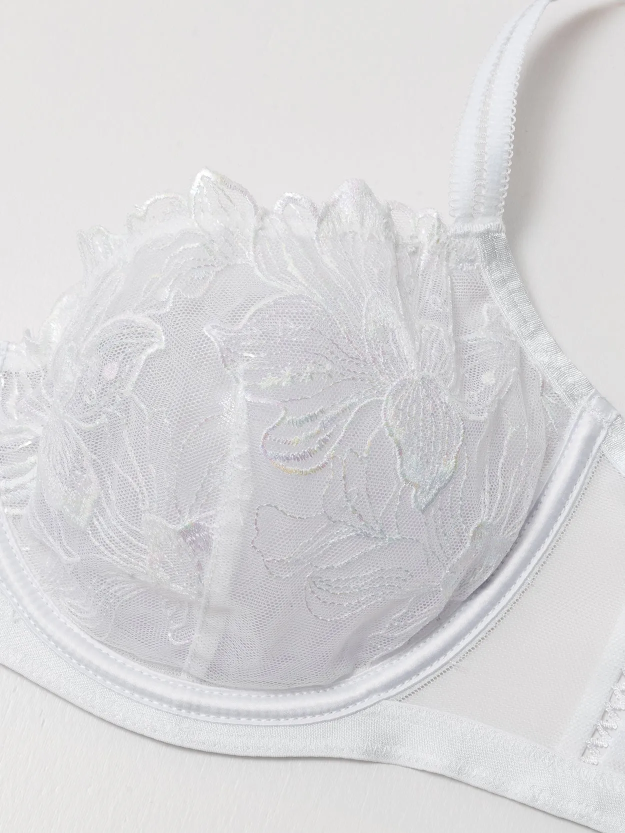 Lace Balconette Demi See Through Bra White
