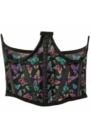 Lavish Neon Butterfly Print Mesh Open Cup Waist Cincher