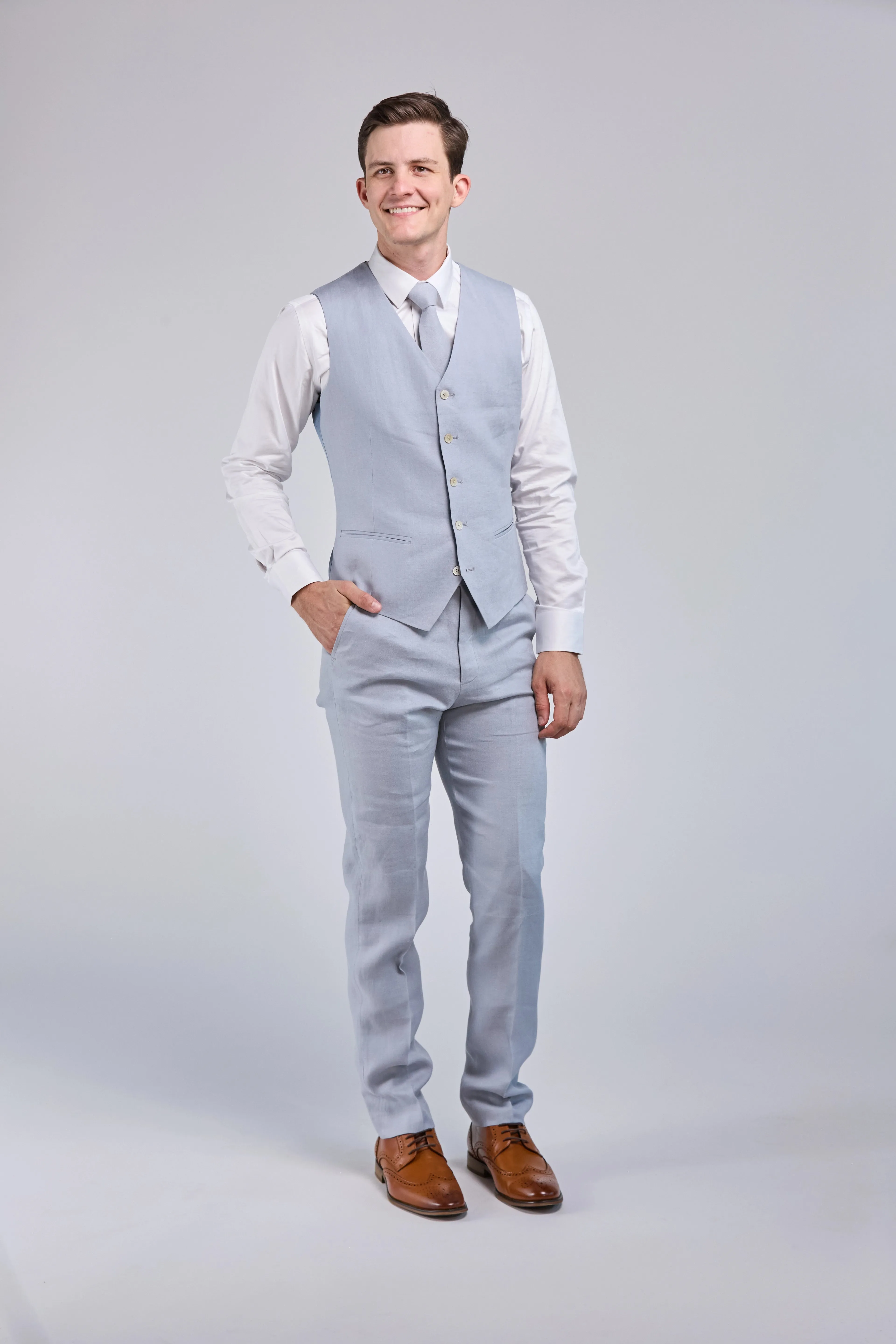 Light Blue Linen 3 Piece Suit