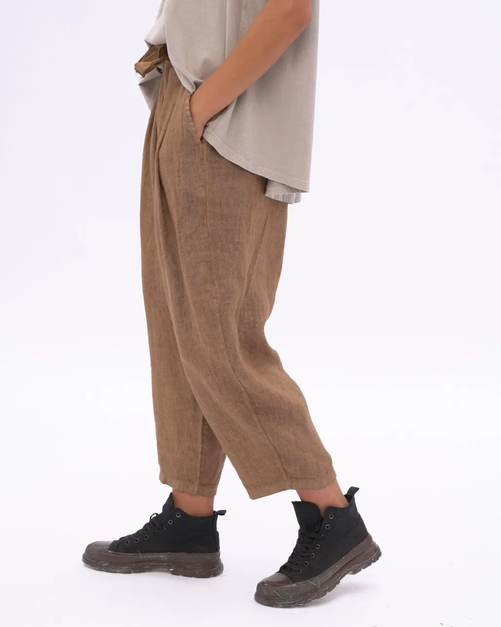 Linen Drawstring Pleated Pants