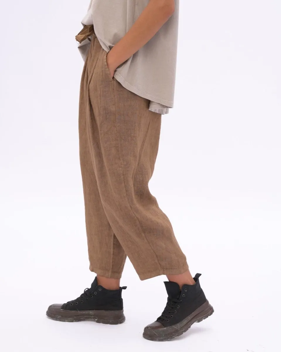 Linen Drawstring Pleated Pants