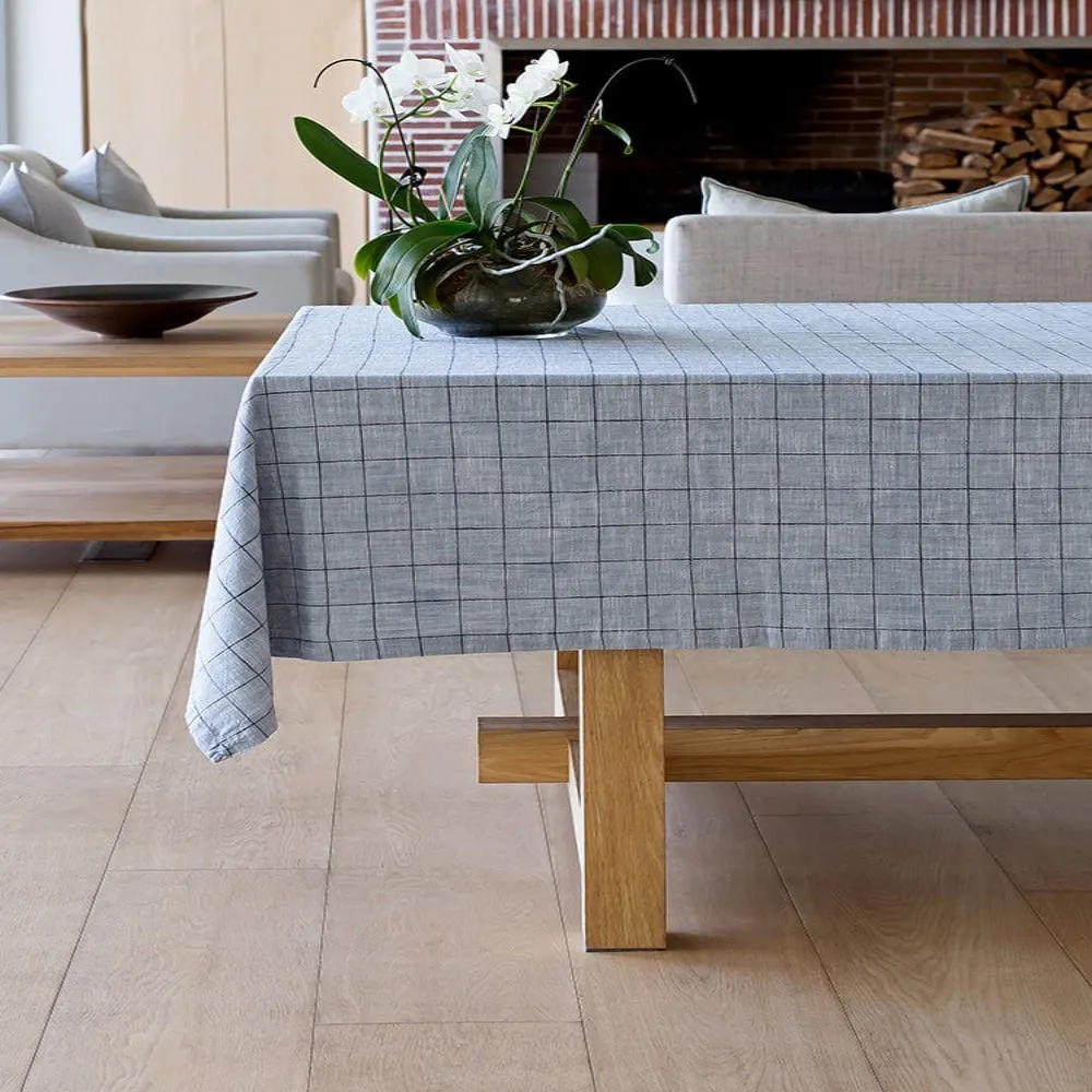 Linen House Table Linen Oxford Grid Light Blue