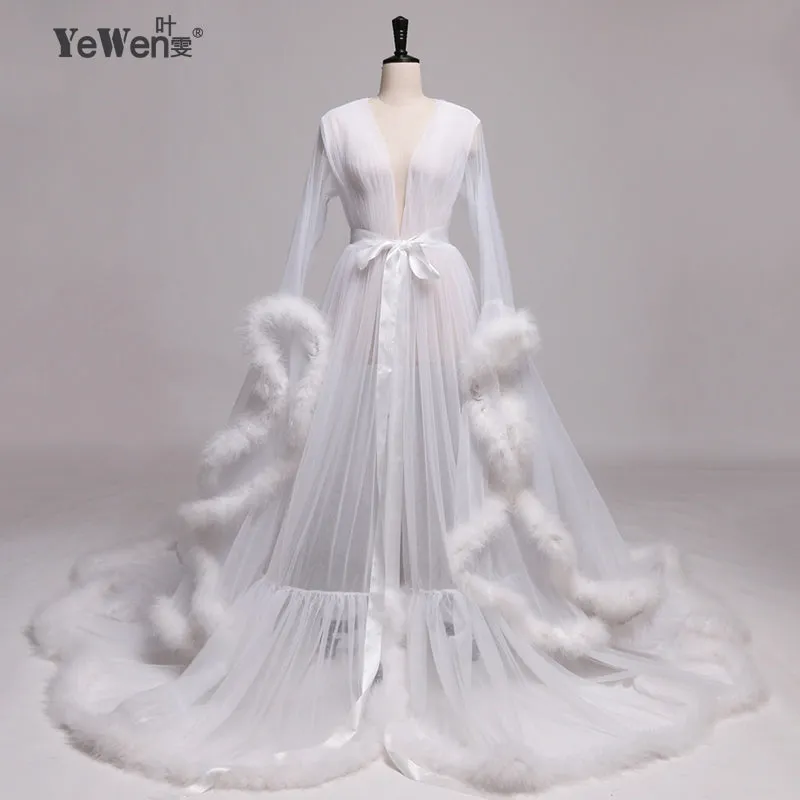 Long Sleeve Fluffy See Through Evening Maternity Dress