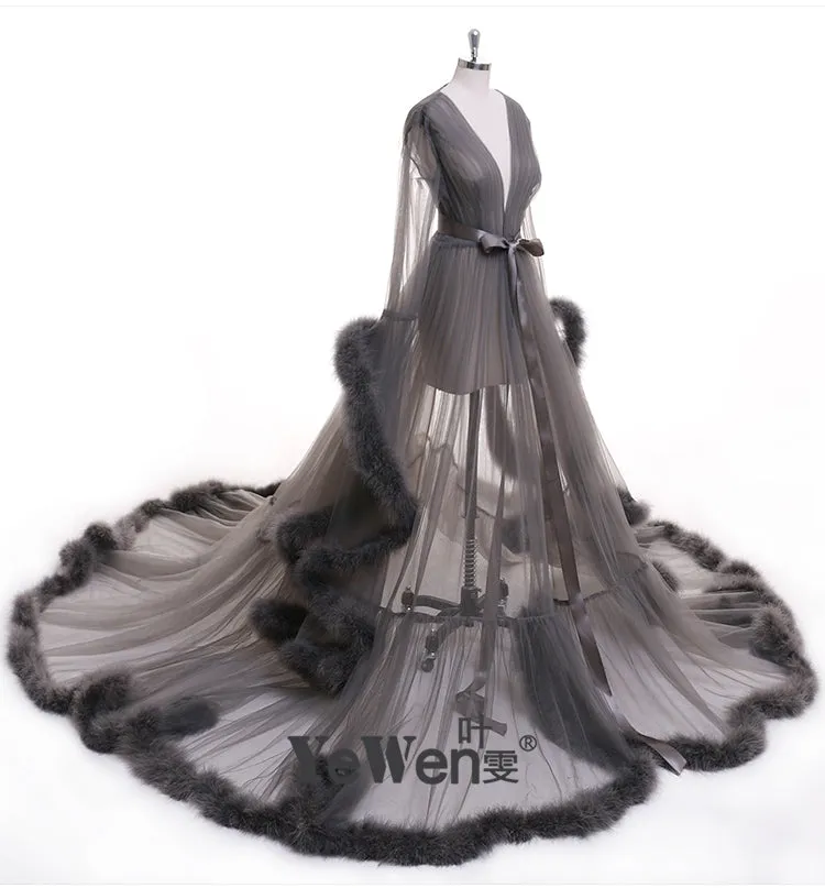 Long Sleeve Fluffy See Through Evening Maternity Dress