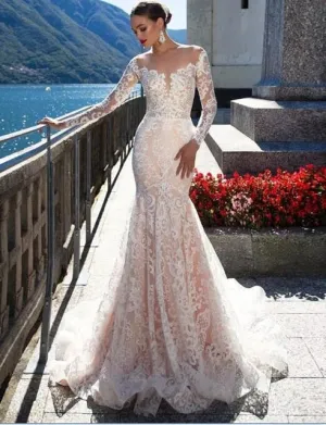 Luxury Mermaid Wedding Dress Long Sleeve And Sexy See Through Back