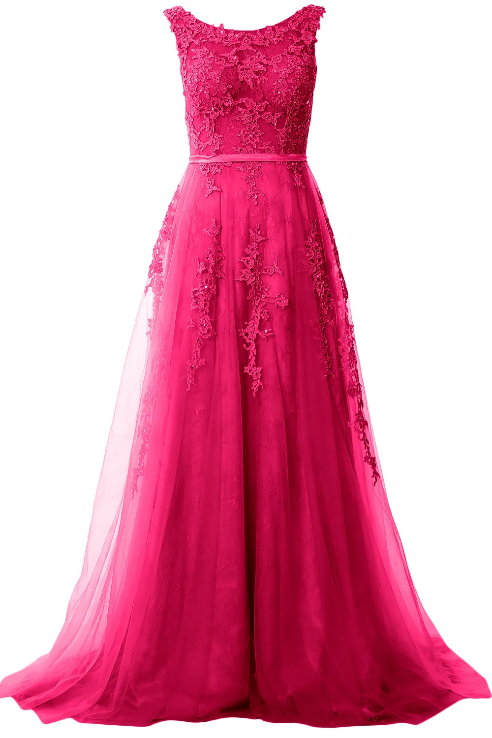 MACloth Lace Prom Dresses Boat Neck Sleeveless Lace Wedding Formal Evening Gown