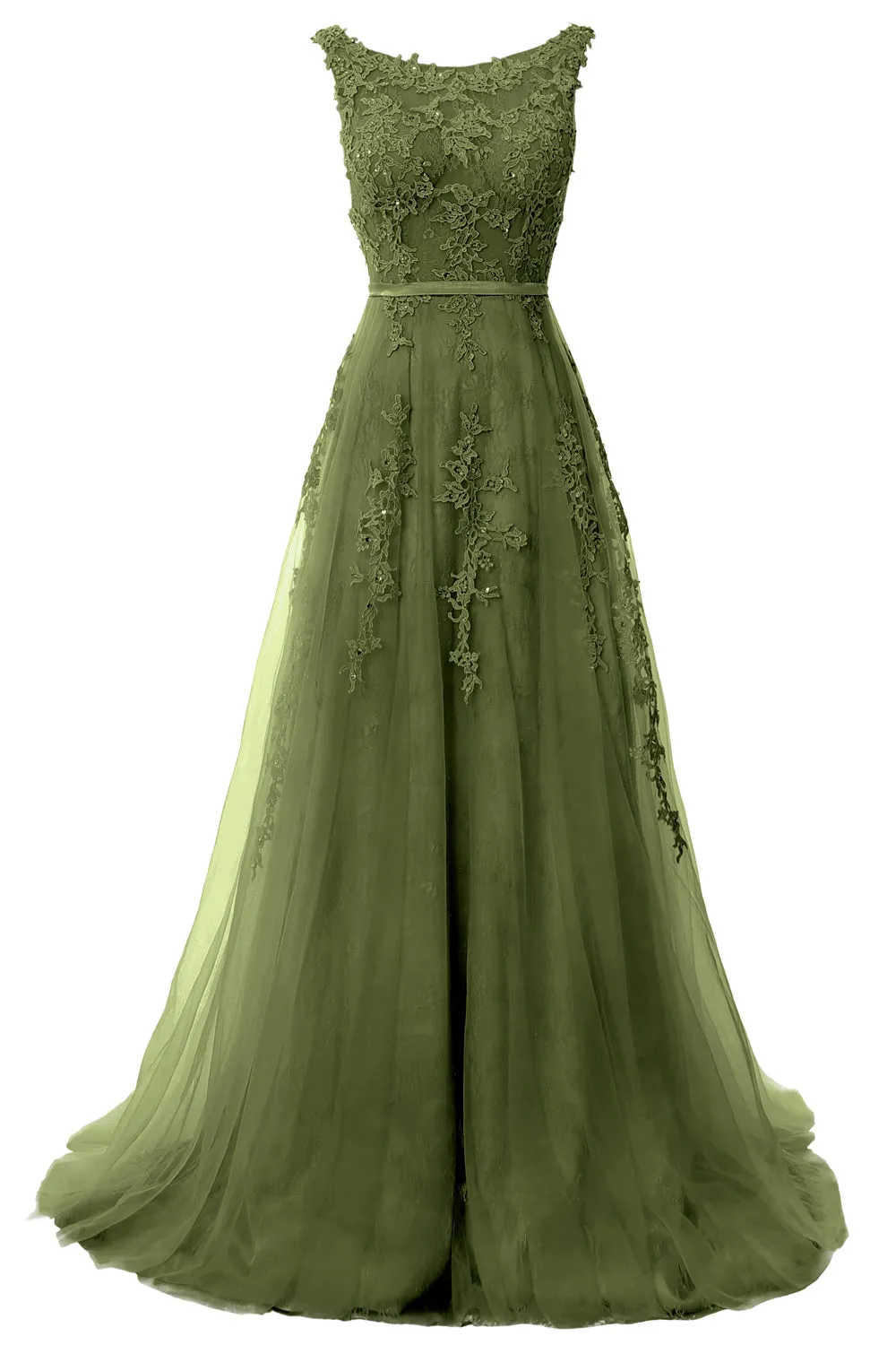 MACloth Lace Prom Dresses Boat Neck Sleeveless Lace Wedding Formal Evening Gown