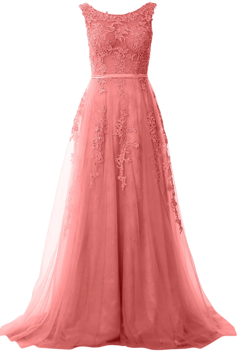 MACloth Lace Prom Dresses Boat Neck Sleeveless Lace Wedding Formal Evening Gown