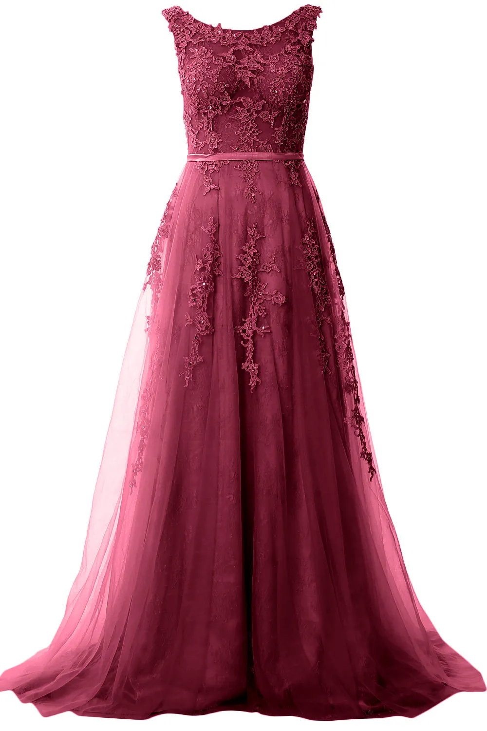MACloth Lace Prom Dresses Boat Neck Sleeveless Lace Wedding Formal Evening Gown