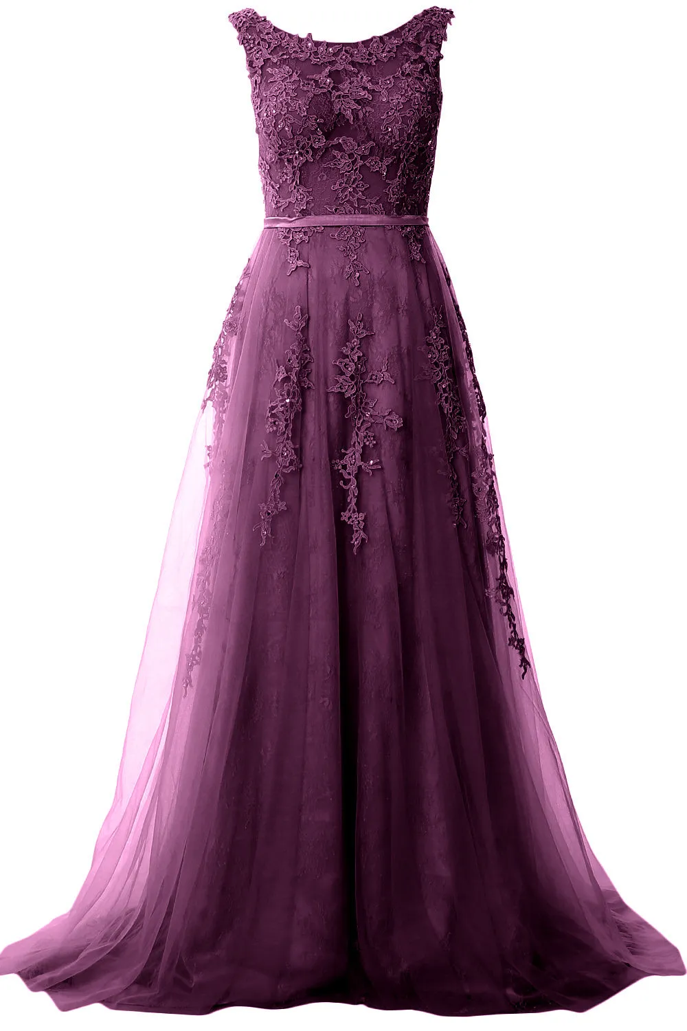 MACloth Lace Prom Dresses Boat Neck Sleeveless Lace Wedding Formal Evening Gown