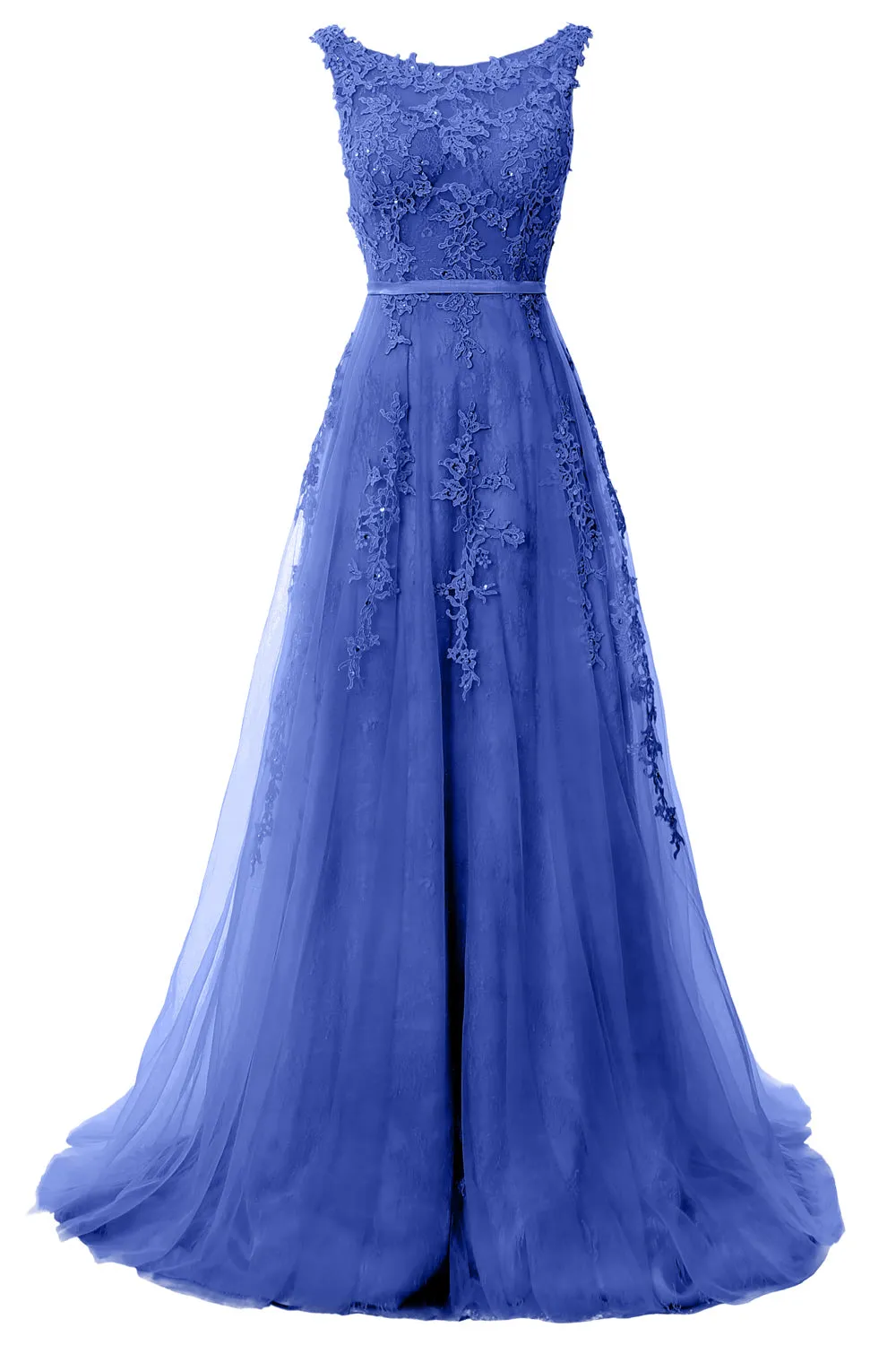MACloth Lace Prom Dresses Boat Neck Sleeveless Lace Wedding Formal Evening Gown