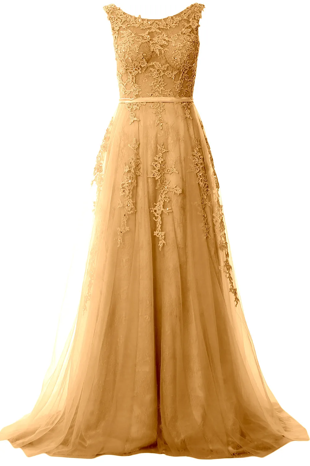 MACloth Lace Prom Dresses Boat Neck Sleeveless Lace Wedding Formal Evening Gown