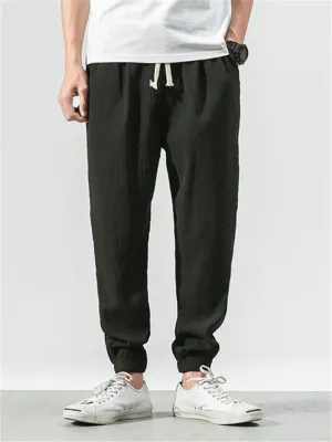 Men Cotton Linen Lightweight Drawstring Pants
