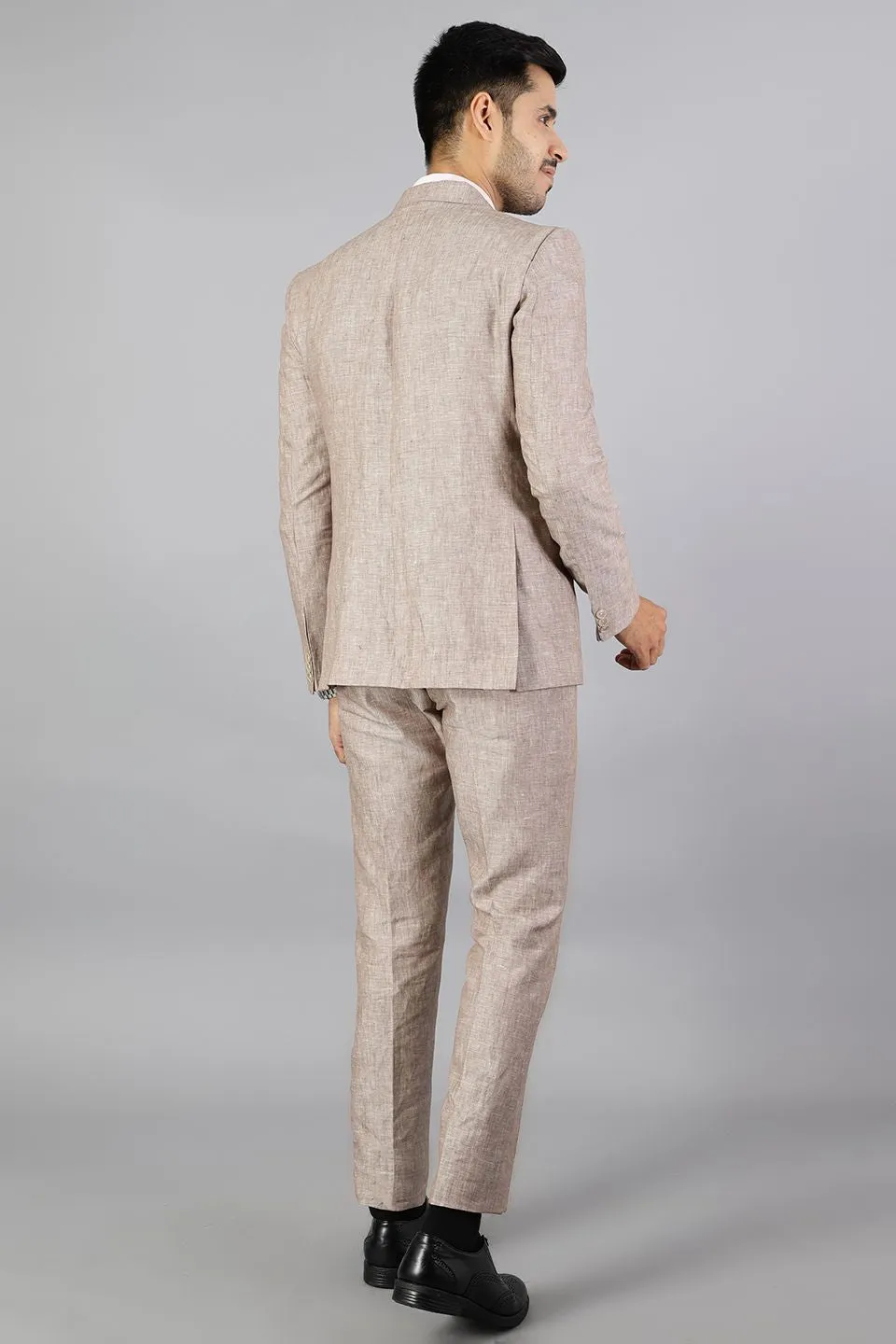 Men Linen Brown 2 Piece Suit