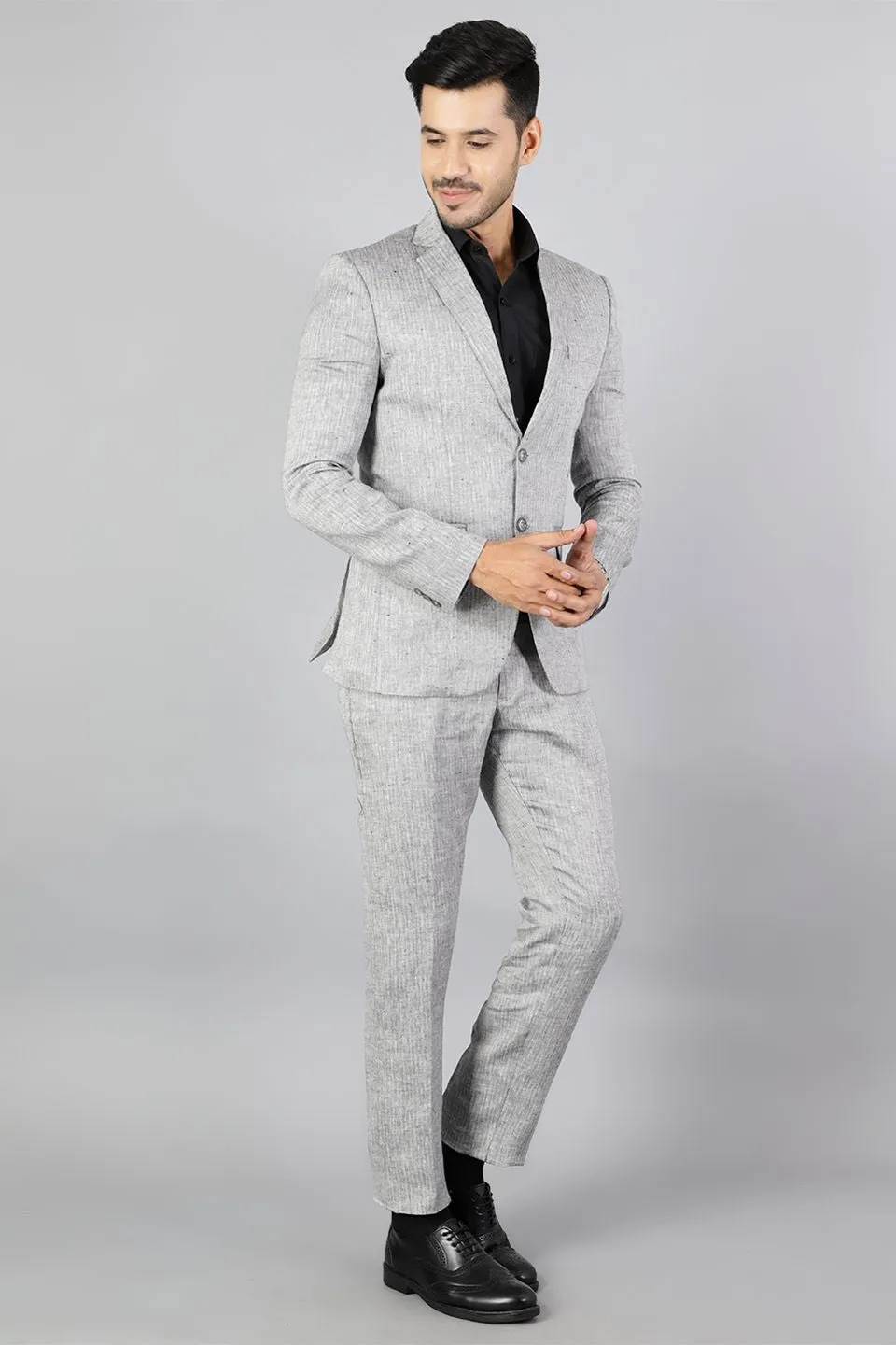 Men Linen Grey 2 Piece Suit