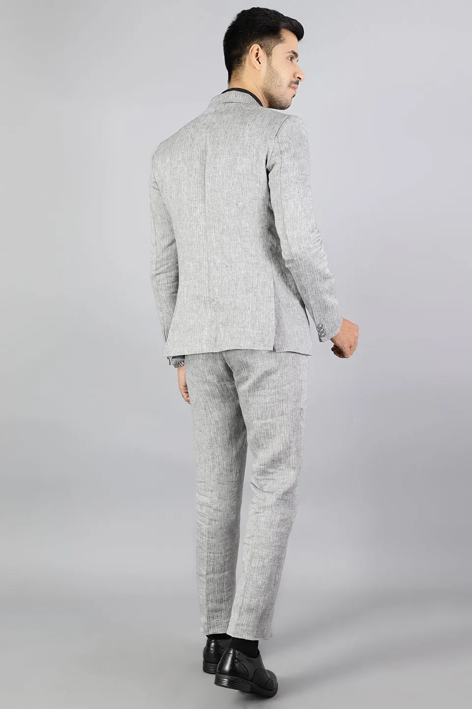 Men Linen Grey 2 Piece Suit