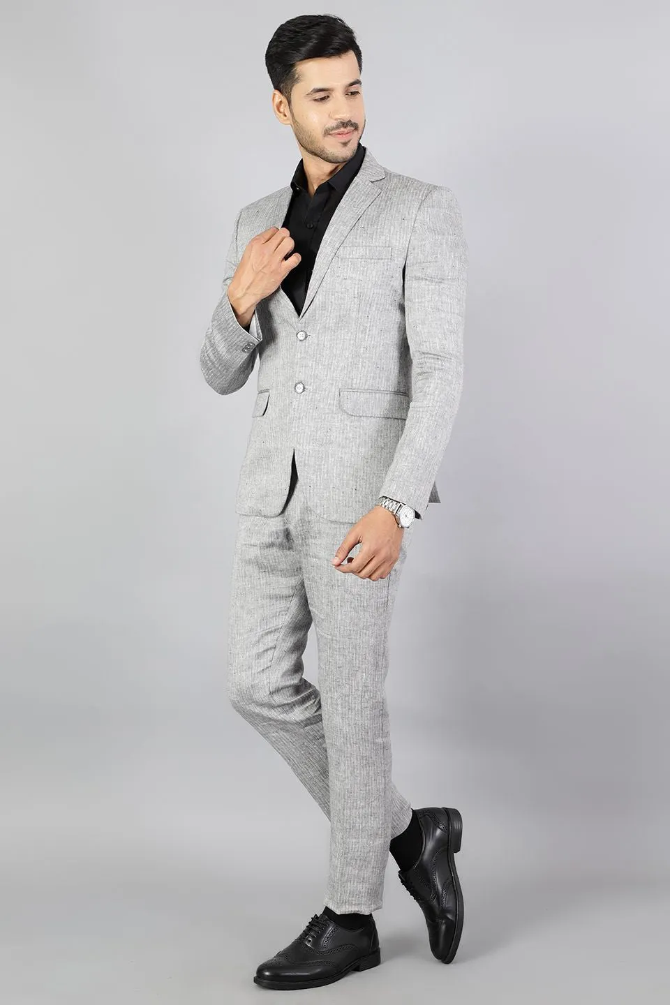 Men Linen Grey 2 Piece Suit