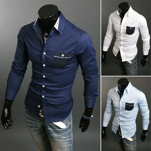 Men's 2 Tone Patchwork Dress Shirt