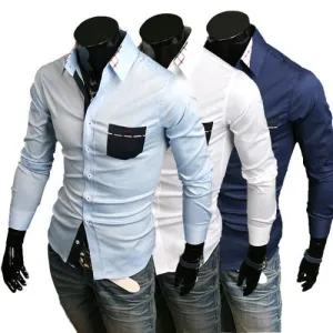 Men's 2 Tone Patchwork Dress Shirt
