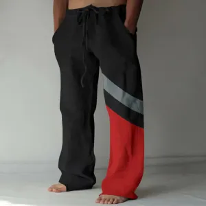 Men's Color Block Black Red Casual Pants
