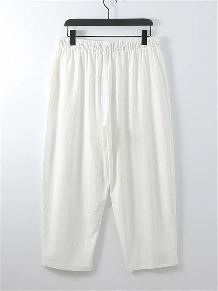 Men's Comfy Oversize Solid Color 2-Piece Outfit Retro Button T-Shirt   Drawstring Pants