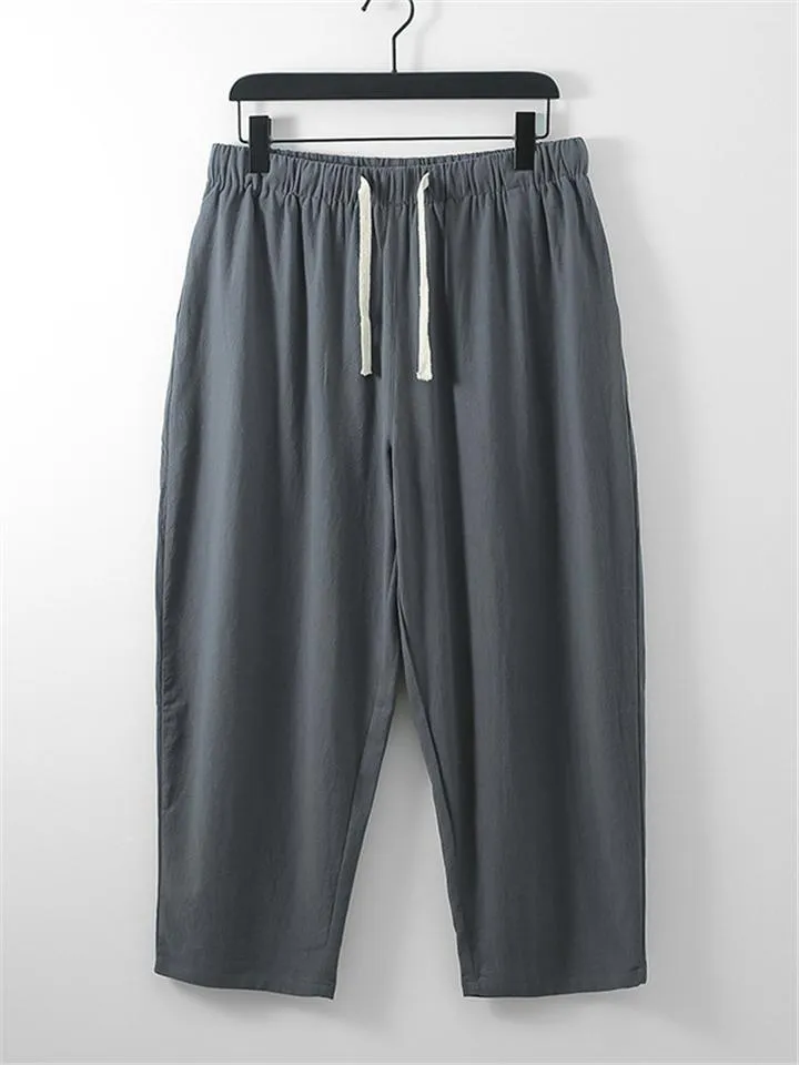 Men's Comfy Oversize Solid Color 2-Piece Outfit Retro Button T-Shirt   Drawstring Pants