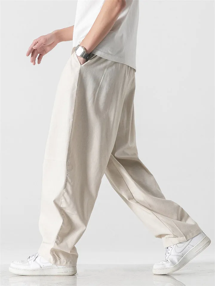 Men's Daily Wear Straight Leg Cotton Linen Plain Pants