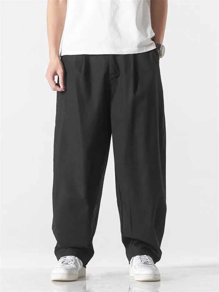Men's Daily Wear Straight Leg Cotton Linen Plain Pants