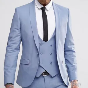Men's Light Blue 3 Piece Suits Up To 6XL(Jacket, Pants, Vest)