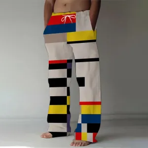Men's Multi-color Abstract Print Pants With Drawstring