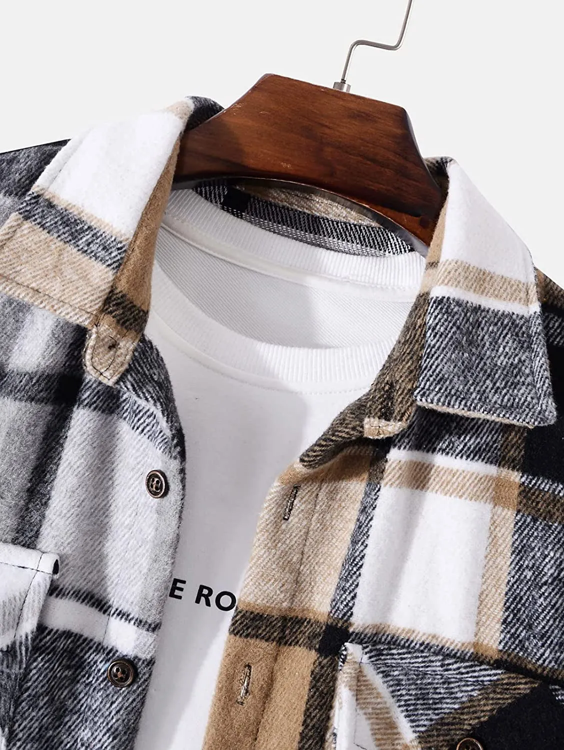 Mens Plaid Shirt,Long Sleeves,Classic Flannel Shirt Button down Shirt Jacket Tops