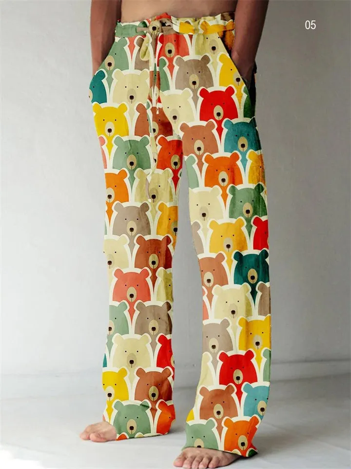 Men's Retro Cozy Ethnic Art Printed Drawstring Cotton Linen Pants