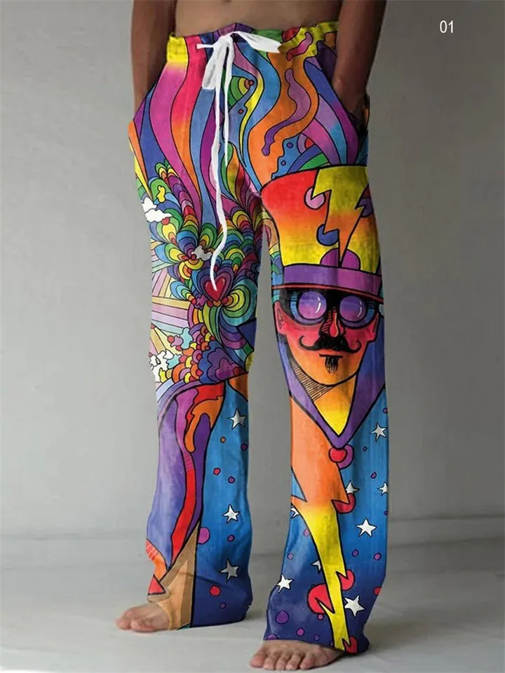 Men's Retro Cozy Ethnic Art Printed Drawstring Cotton Linen Pants