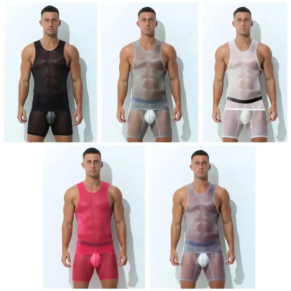 Men's See-through Ultra Thin Ice Silk Seamless Tank Top or Underpants  - JEWYEE AY 844/829