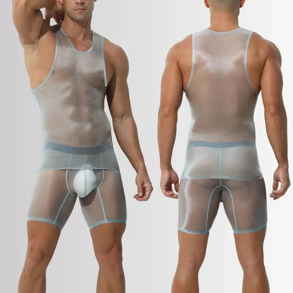 Men's See-through Ultra Thin Ice Silk Seamless Tank Top or Underpants  - JEWYEE AY 844/829