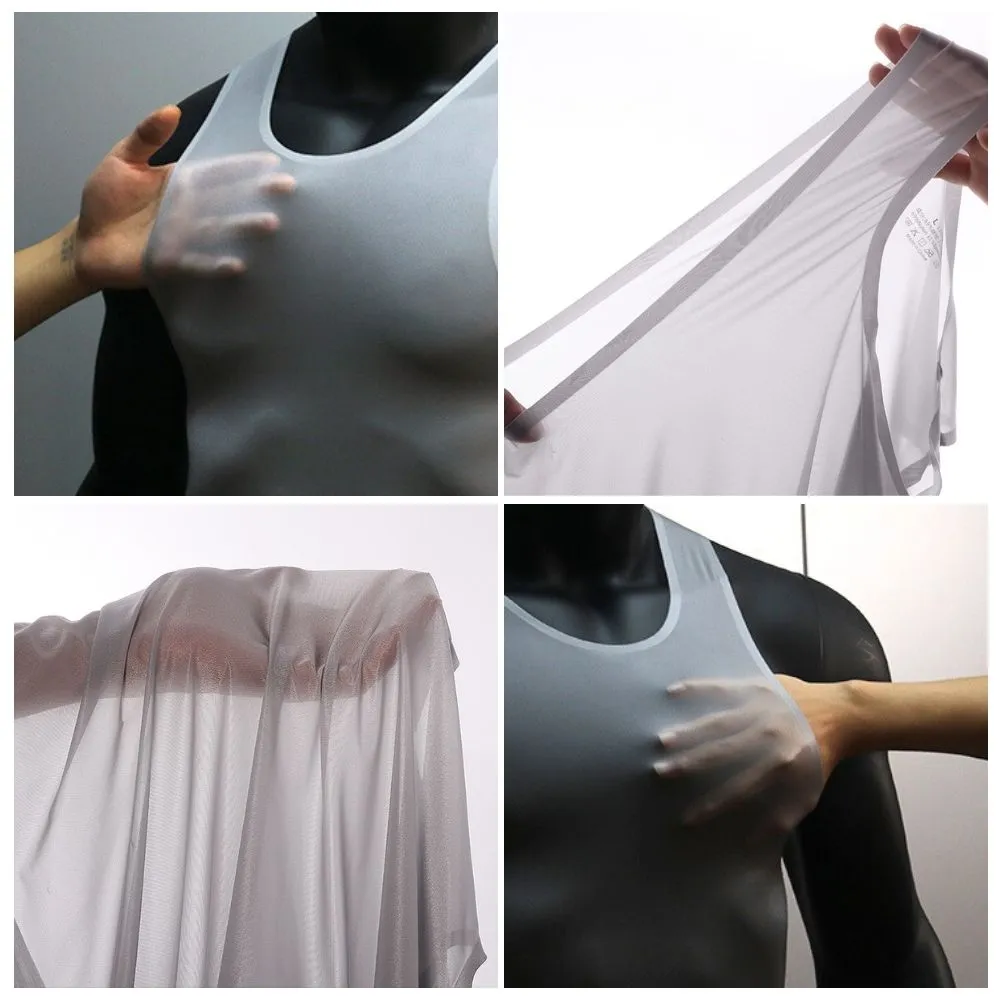 Men's See-through Ultra Thin Ice Silk Seamless Tank Top or Underpants  - JEWYEE AY 844/829