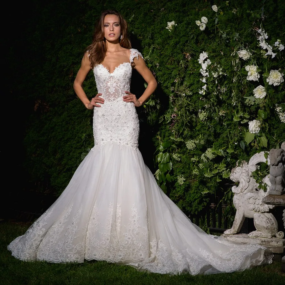 Mermaid Wedding Gowns  Backless See Through Illusion Elegant Dress