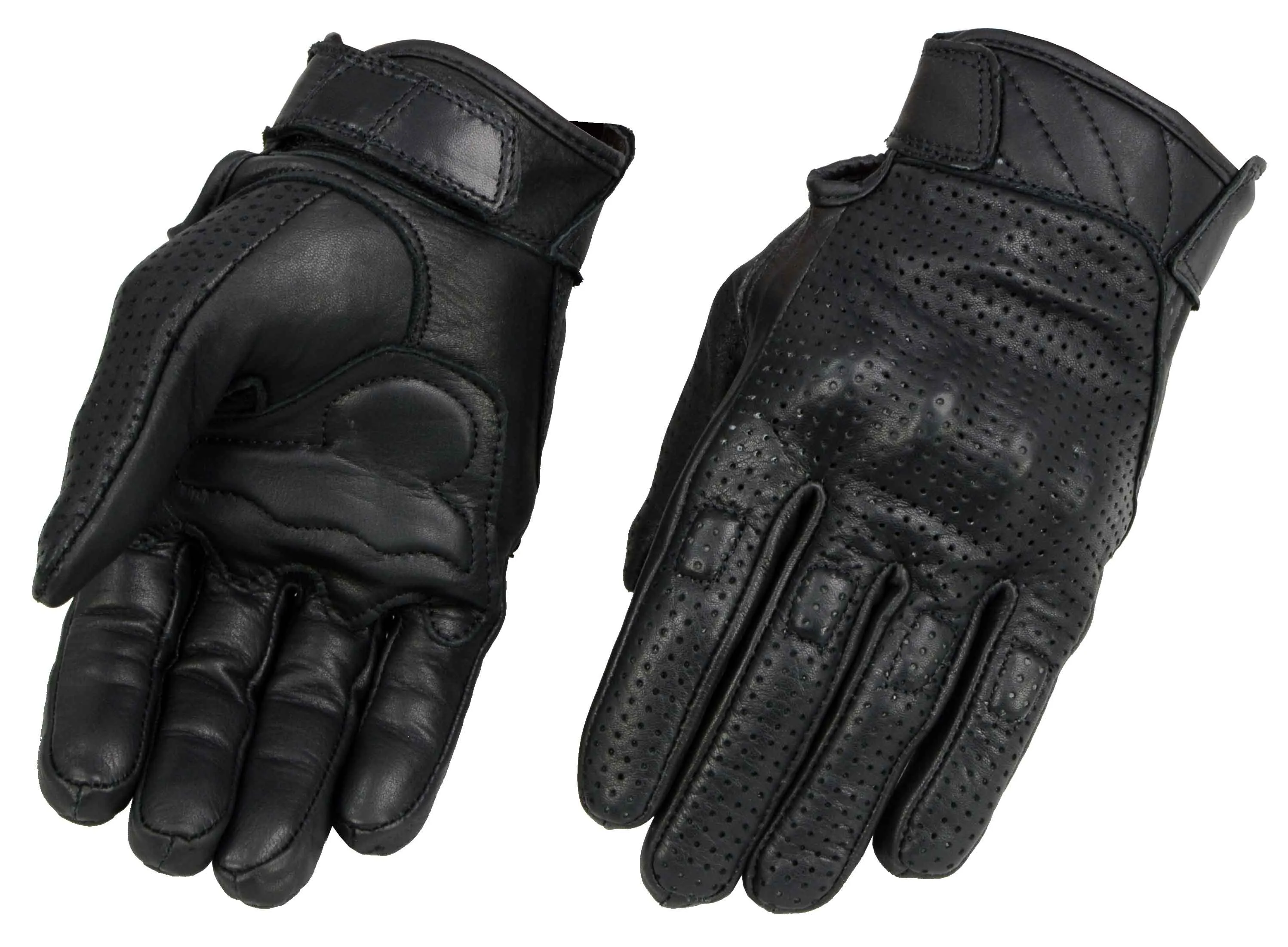 MG7500 Men's Black Perforated Leather Gel Padded Palm Motorcycle Hand Gloves W/ 'Rubberized Hard Knuckle’ For Protection