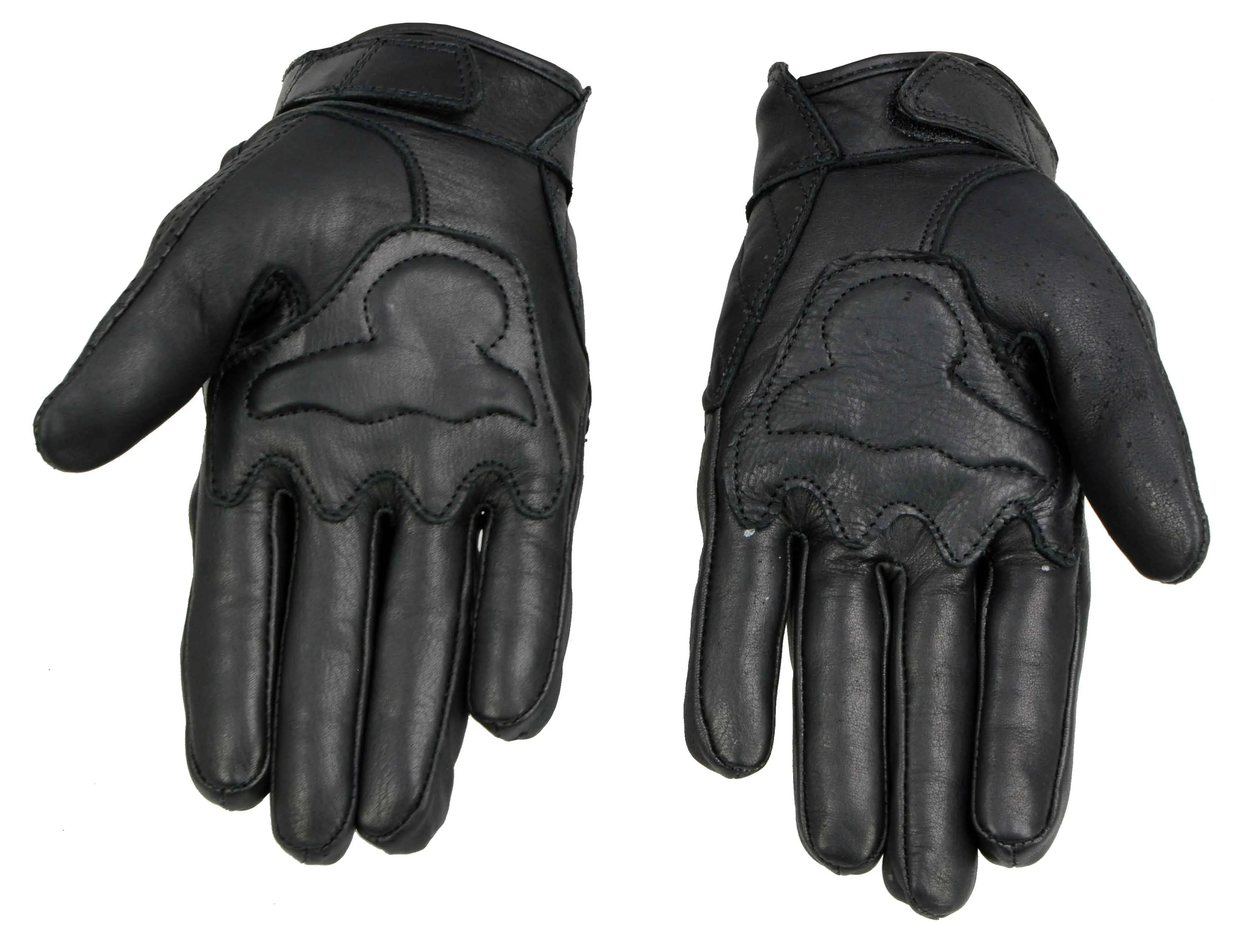 MG7500 Men's Black Perforated Leather Gel Padded Palm Motorcycle Hand Gloves W/ 'Rubberized Hard Knuckle’ For Protection