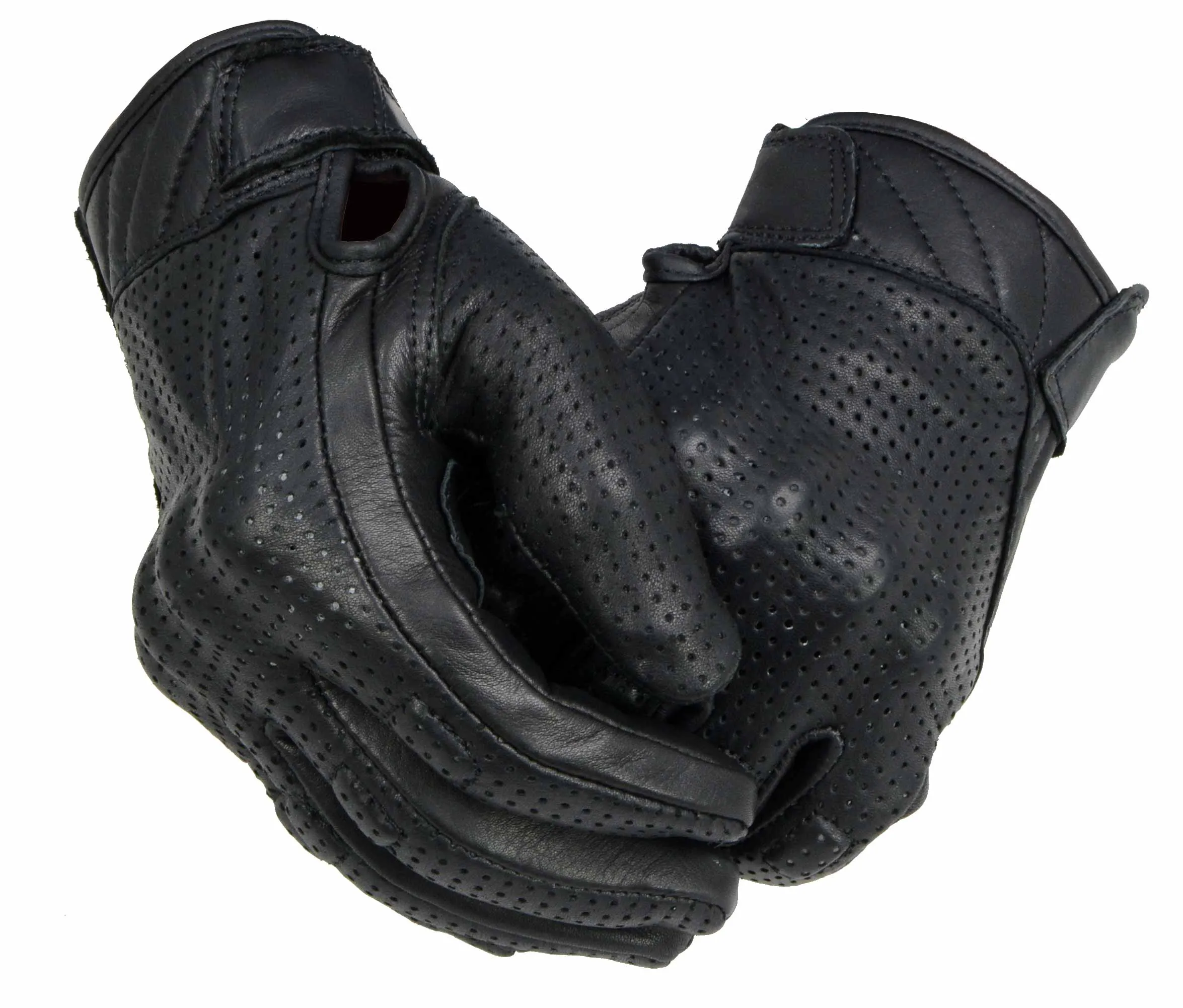 MG7500 Men's Black Perforated Leather Gel Padded Palm Motorcycle Hand Gloves W/ 'Rubberized Hard Knuckle’ For Protection
