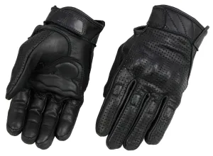 MG7500 Men's Black Perforated Leather Gel Padded Palm Motorcycle Hand Gloves W/ 'Rubberized Hard Knuckle’ For Protection