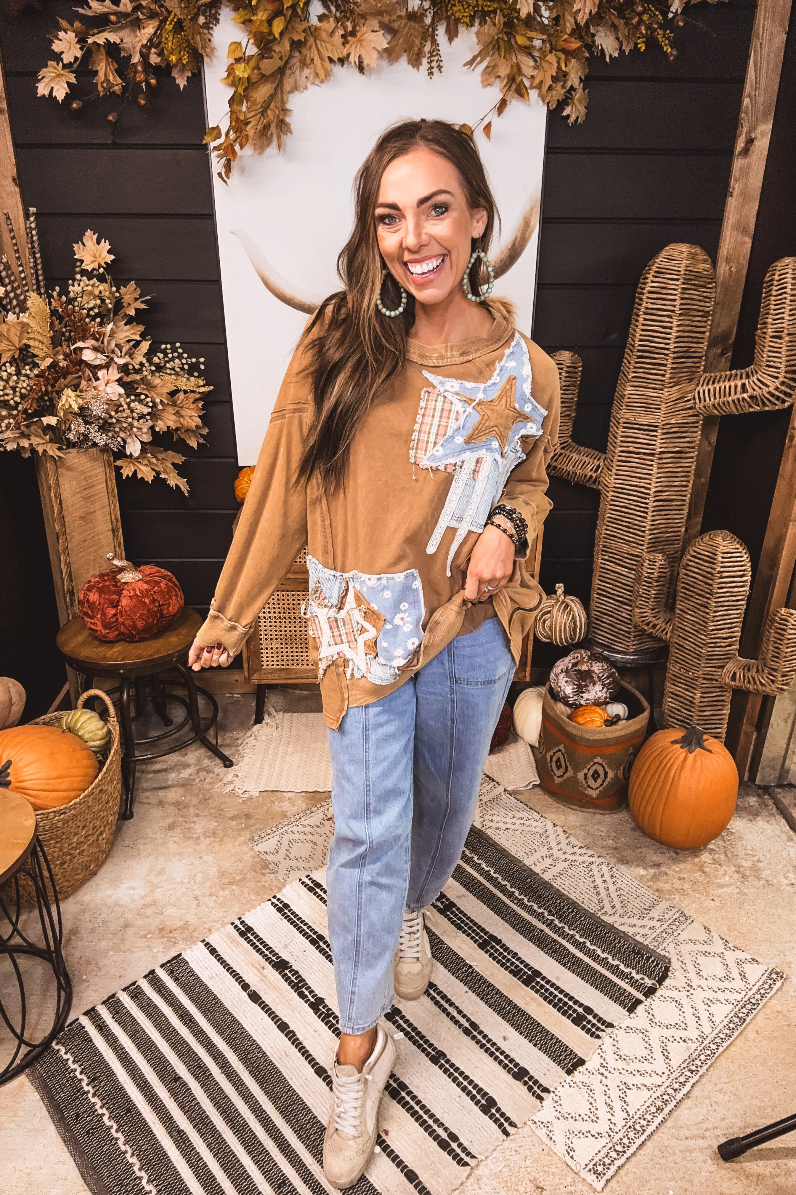 Mocha Star Patchwork Pullover