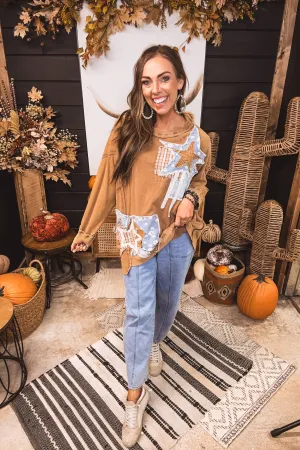 Mocha Star Patchwork Pullover