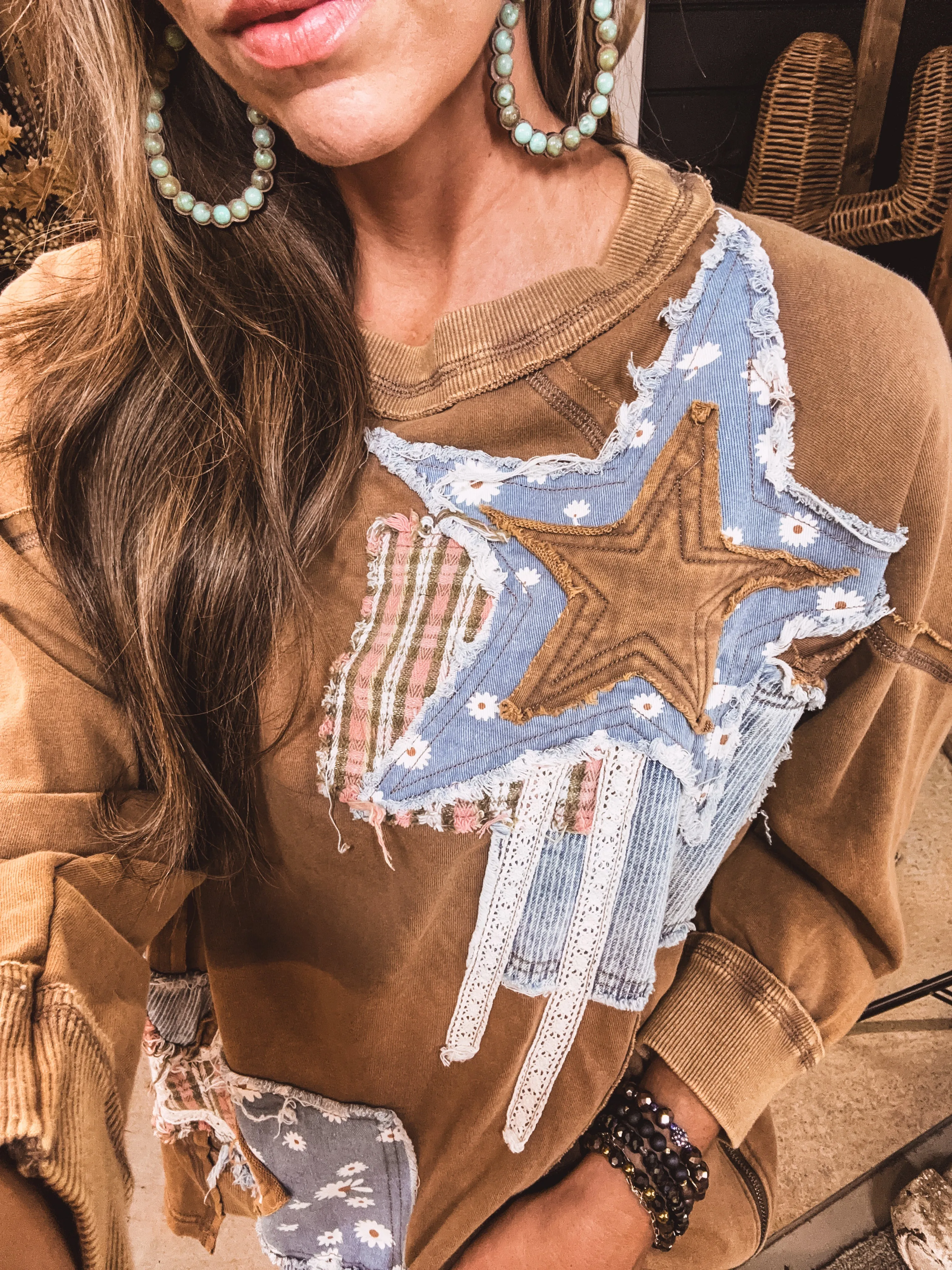 Mocha Star Patchwork Pullover