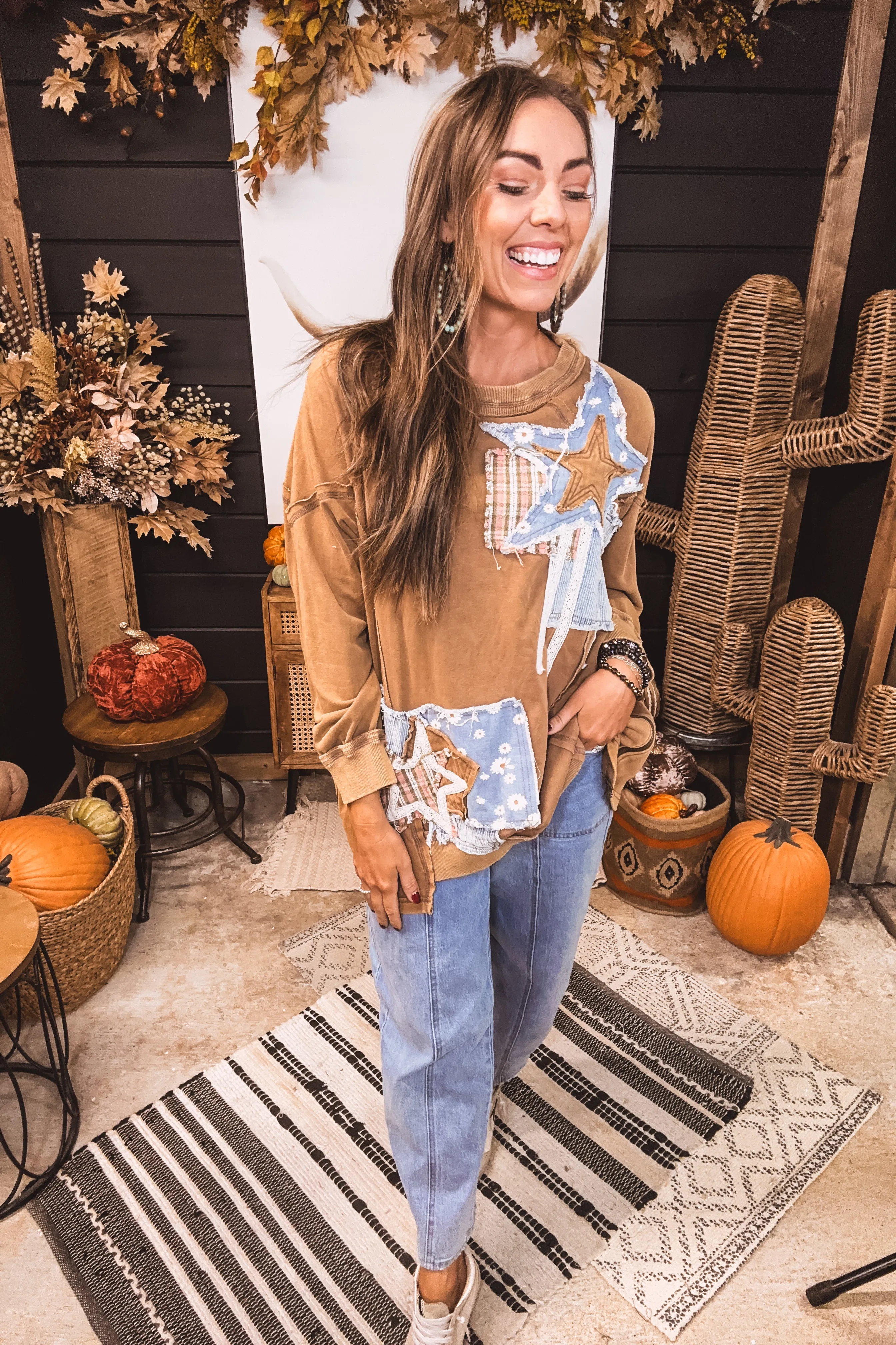 Mocha Star Patchwork Pullover