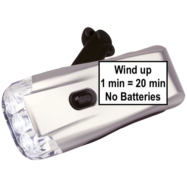 New Dynamo 3 LED Flashlight, just crank for power NO BATTERIES EVER! 1 Minute of winding yields 20 minutes of power!