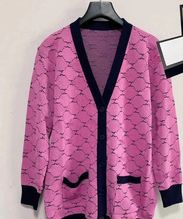 New Women Sweaters Long Sleeve Casual Cardigan Autumn V-neck PatchWork Knit Sweater Fashion Spatching Letter Print Jacket