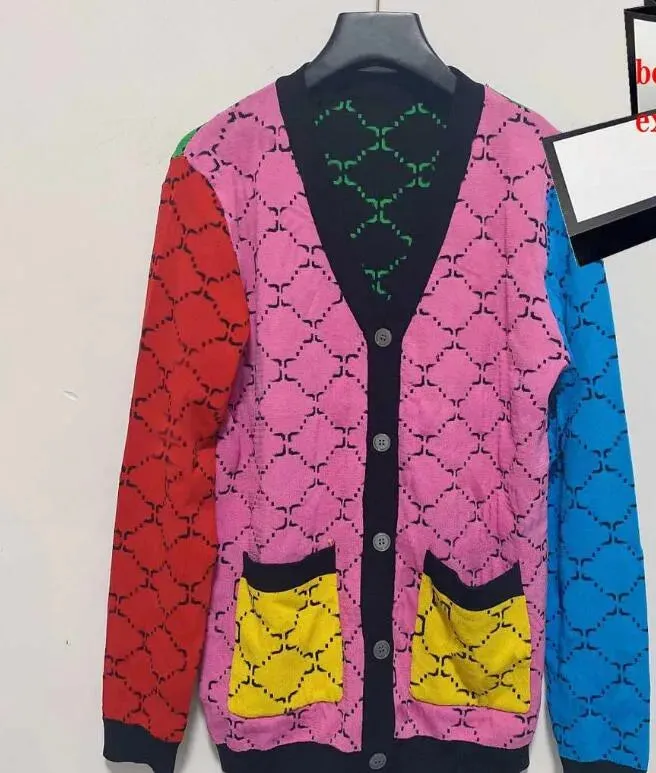 New Women Sweaters Long Sleeve Casual Cardigan Autumn V-neck PatchWork Knit Sweater Fashion Spatching Letter Print Jacket